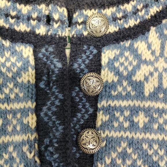 Vintage L.L.Bean Nordic Fair Isle Wool Blend Henley Sweater Blue Women's Large - Picture 4 of 6